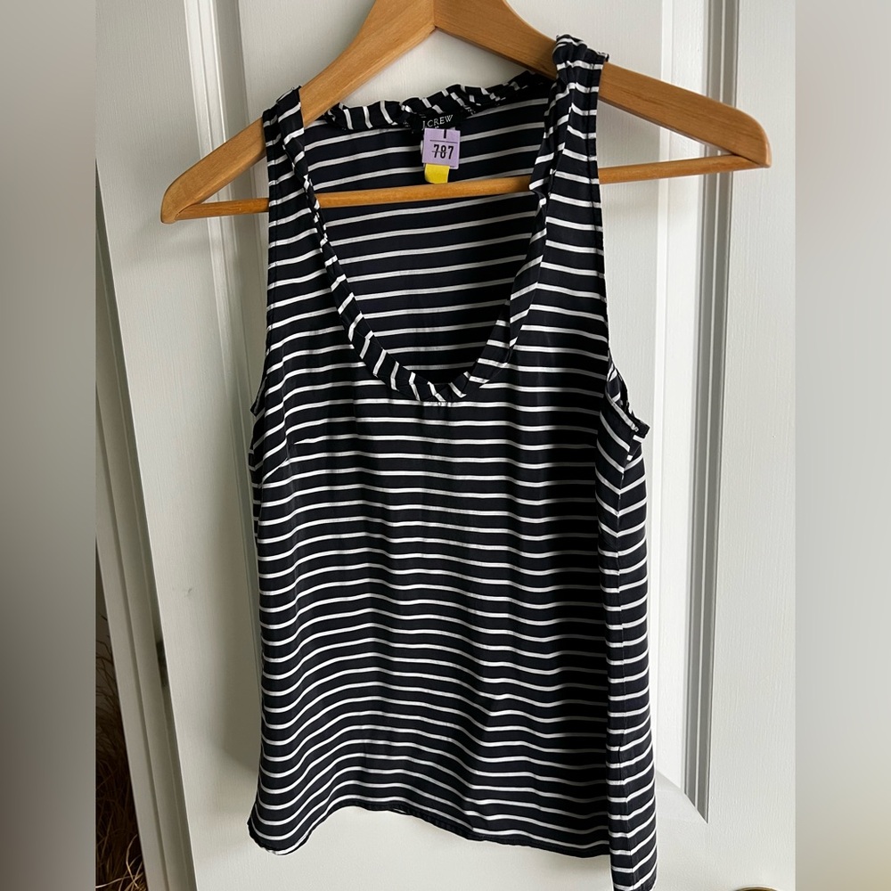 J. Crew Navy/White Striped 100% Silk Tank Size 0